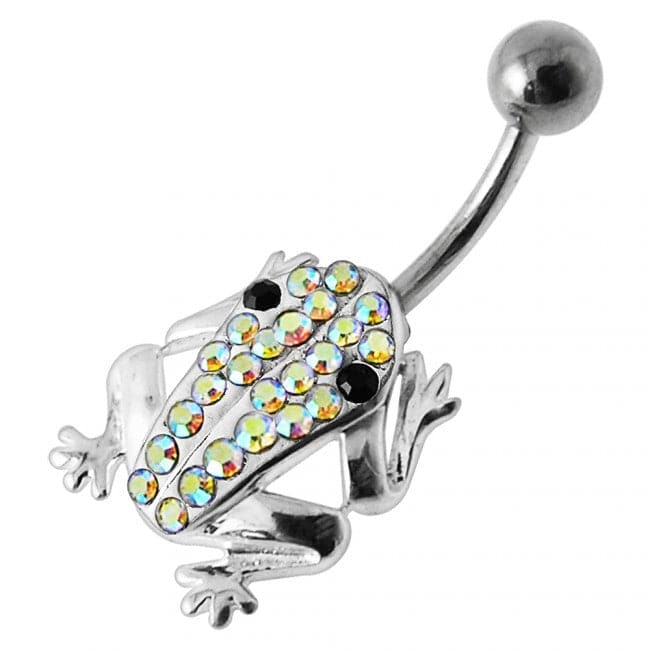 Jeweled Frog Silver Belly Ring - Monster Piercing