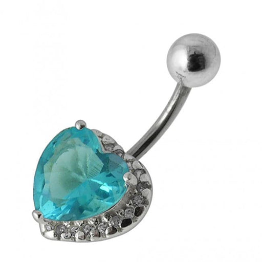 Heart Gemstone Silver Belly Ring - Monster Piercing