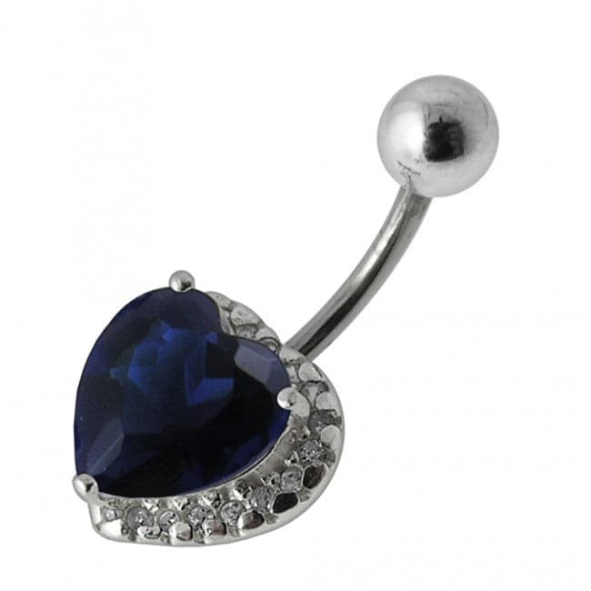 Heart Gemstone Silver Belly Ring - Monster Piercing