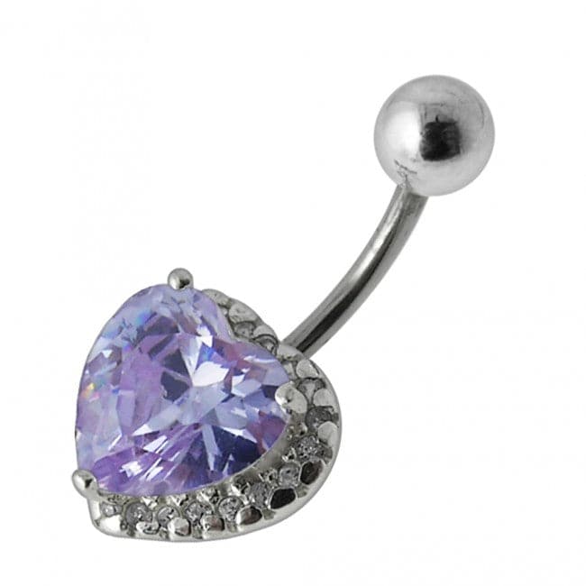 Heart Gemstone Silver Belly Ring - Monster Piercing