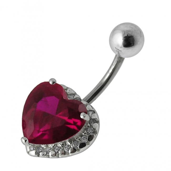 Heart Gemstone Silver Belly Ring - Monster Piercing