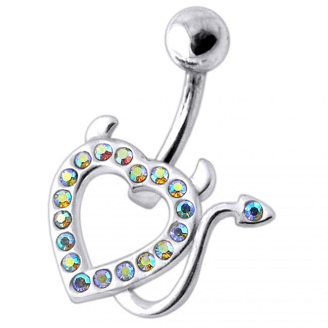 Devil Heart Silver Belly Ring - Monster Piercing