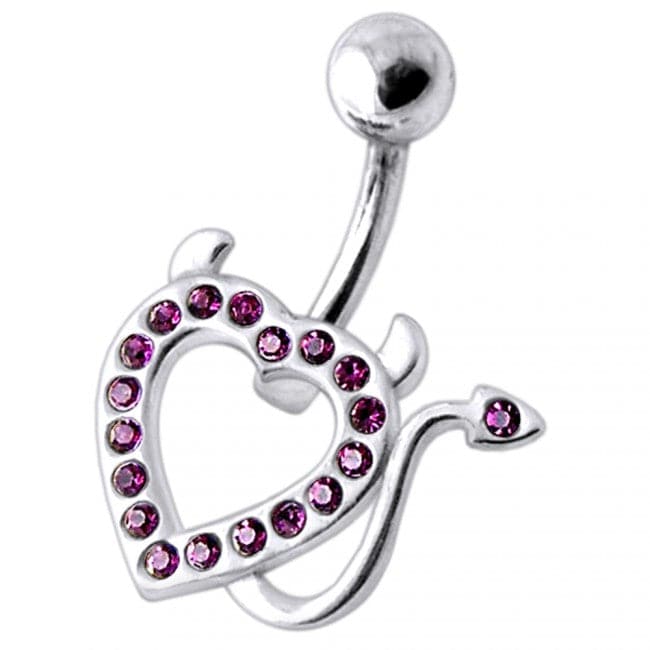 Devil Heart Silver Belly Ring - Monster Piercing