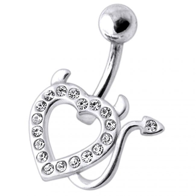 Devil Heart Silver Belly Ring - Monster Piercing