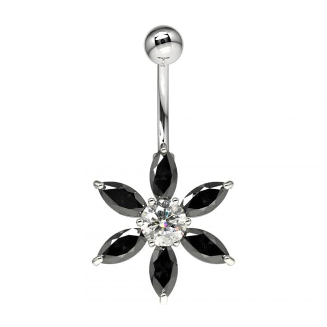 Flower Jeweled Silver Belly Ring - Monster Piercing