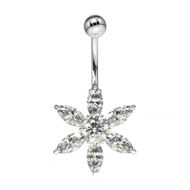 Flower Jeweled Silver Belly Ring - Monster Piercing