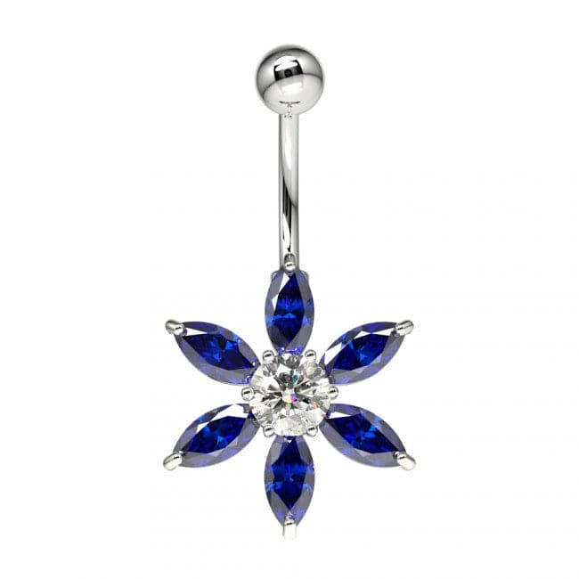 Flower Jeweled Silver Belly Ring - Monster Piercing