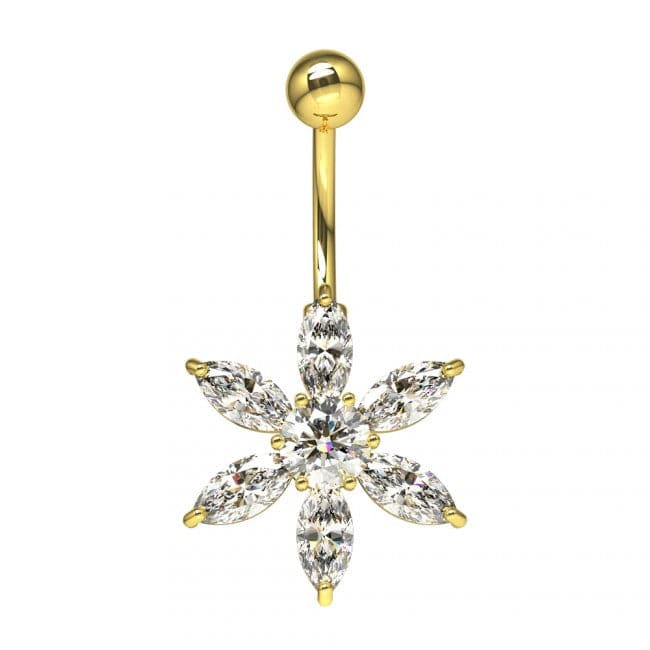 Flower Jeweled Silver Belly Ring - Monster Piercing