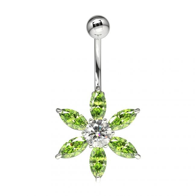 Flower Jeweled Silver Belly Ring - Monster Piercing