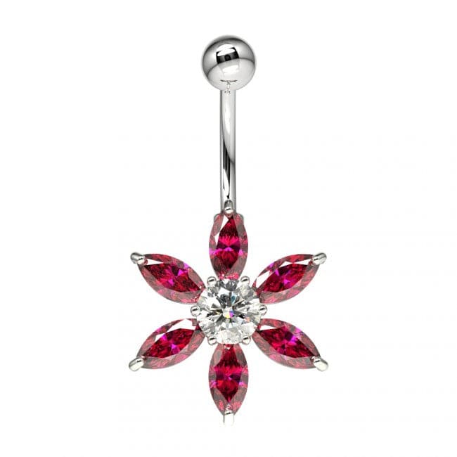 Flower Jeweled Silver Belly Ring - Monster Piercing