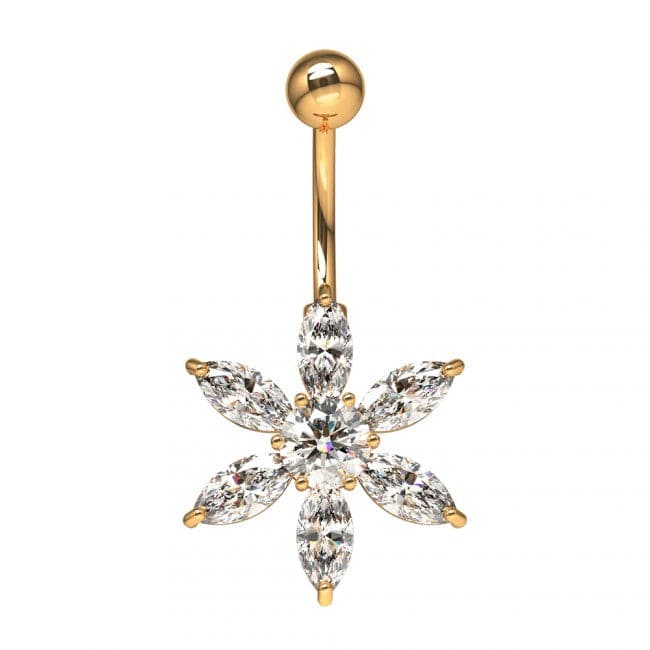 Flower Jeweled Silver Belly Ring - Monster Piercing