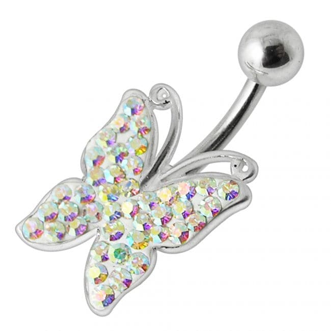 Butterfly Stones Silver Belly Ring - Monster Piercing