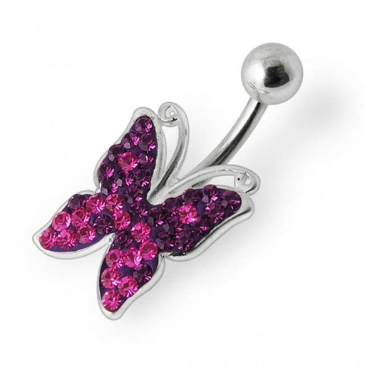 Butterfly Stones Silver Belly Ring - Monster Piercing