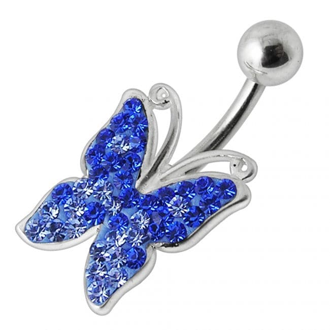 Butterfly Stones Silver Belly Ring - Monster Piercing