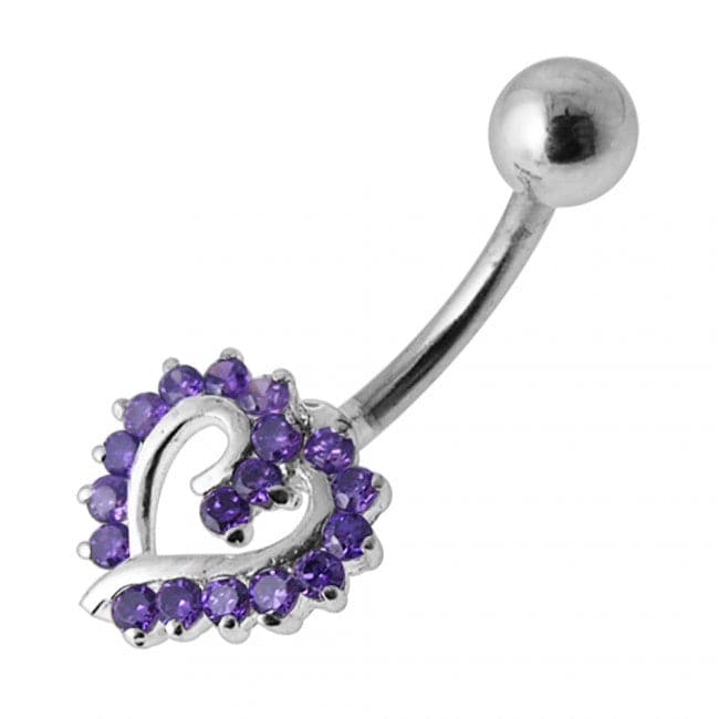 Cute Jewelled Heart Silver Belly Ring - Monster Piercing