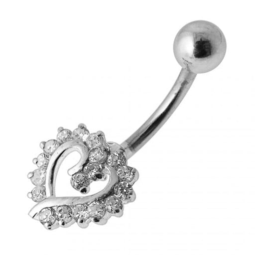 Cute Jewelled Heart Silver Belly Ring - Monster Piercing