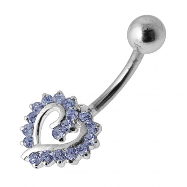 Cute Jewelled Heart Silver Belly Ring - Monster Piercing