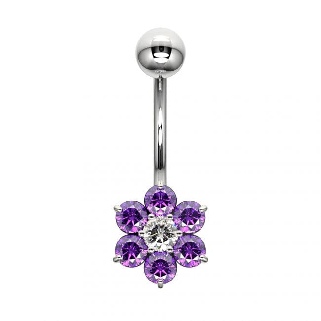 Cute Jeweled Flower Silver Belly Ring - Monster Piercing