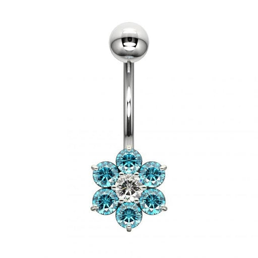 Cute Jeweled Flower Silver Belly Ring - Monster Piercing