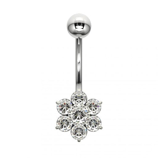 Cute Jeweled Flower Silver Belly Ring - Monster Piercing