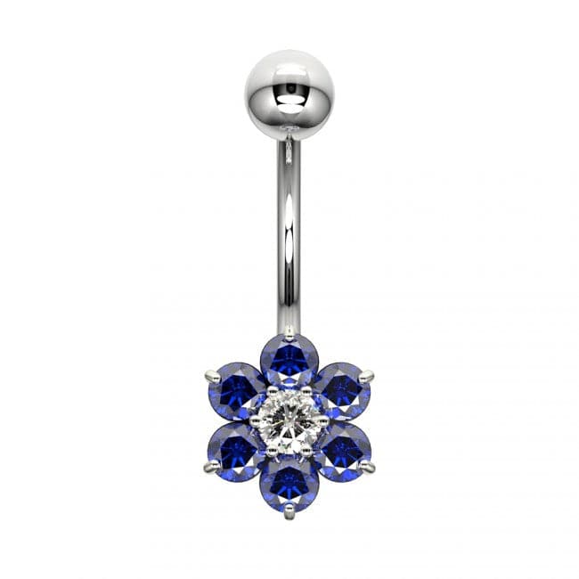 Cute Jeweled Flower Silver Belly Ring - Monster Piercing