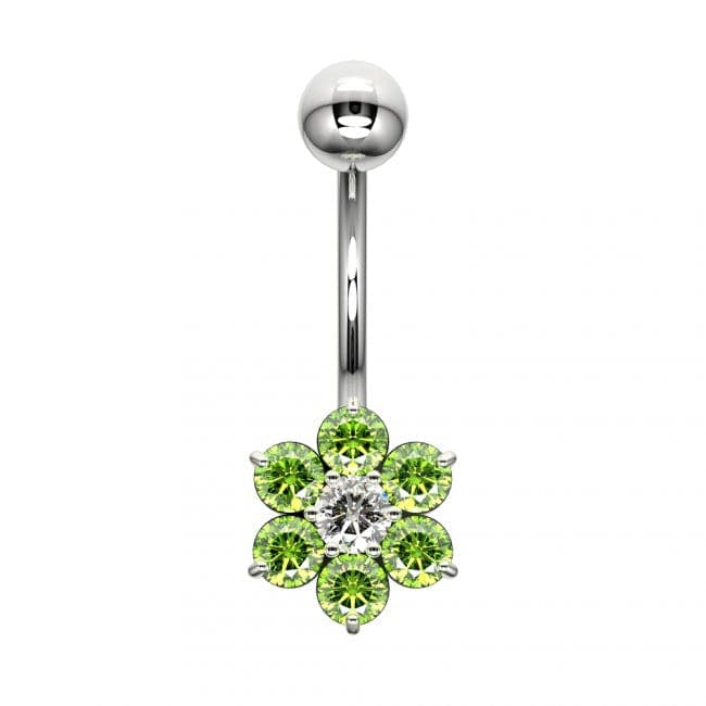 Cute Jeweled Flower Silver Belly Ring - Monster Piercing