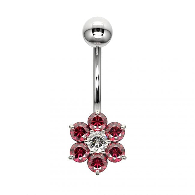 Cute Jeweled Flower Silver Belly Ring - Monster Piercing