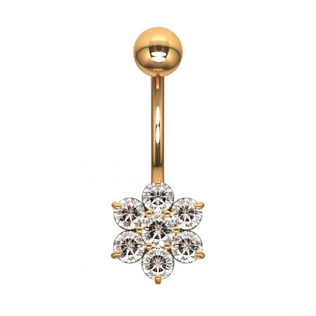 Cute Jeweled Flower Silver Belly Ring - Monster Piercing