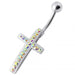 Jewelled Cross Silver Belly Ring - Monster Piercing