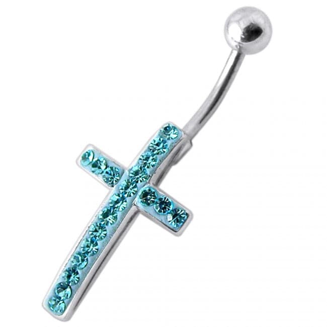 Jewelled Cross Silver Belly Ring - Monster Piercing