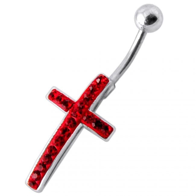 Jewelled Cross Silver Belly Ring - Monster Piercing