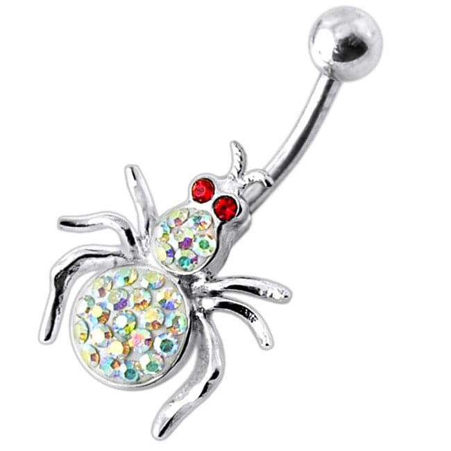 Jewelled Spider Silver Belly Ring - Monster Piercing