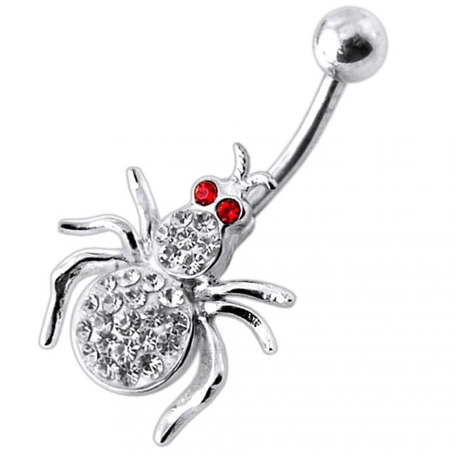 Jewelled Spider Silver Belly Ring - Monster Piercing