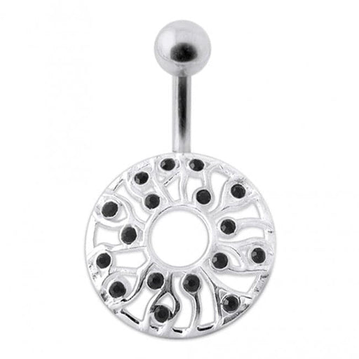 Fancy Jeweled Circle Silver Belly Bar - Monster Piercing