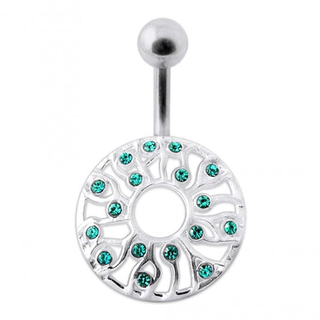 Fancy Jeweled Circle Silver Belly Bar - Monster Piercing