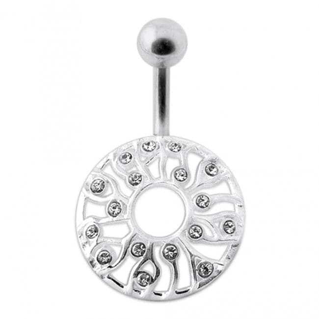 Fancy Jeweled Circle Silver Belly Bar - Monster Piercing