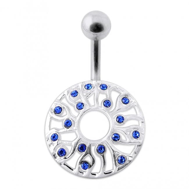 Fancy Jeweled Circle Silver Belly Bar - Monster Piercing