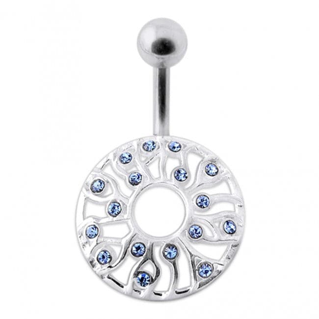 Fancy Jeweled Circle Silver Belly Bar - Monster Piercing