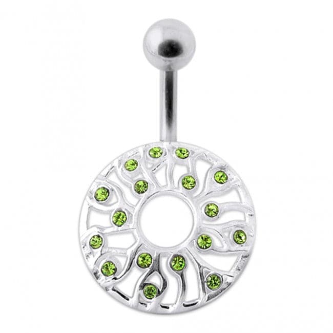 Fancy Jeweled Circle Silver Belly Bar - Monster Piercing