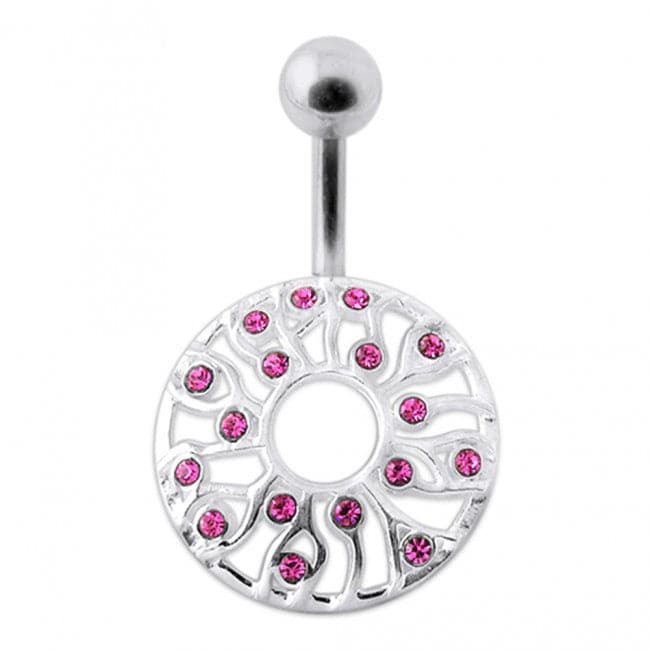 Fancy Jeweled Circle Silver Belly Bar - Monster Piercing