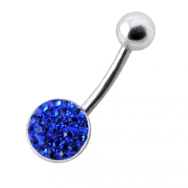 Multistone Jeweled Circle Silver Belly Bar - Monster Piercing