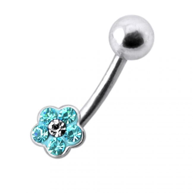 Gemstone Flower Silver Belly Bar - Monster Piercing