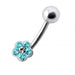 Gemstone Flower Silver Belly Bar - Monster Piercing