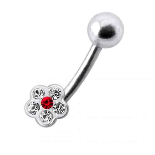 Gemstone Flower Silver Belly Bar - Monster Piercing