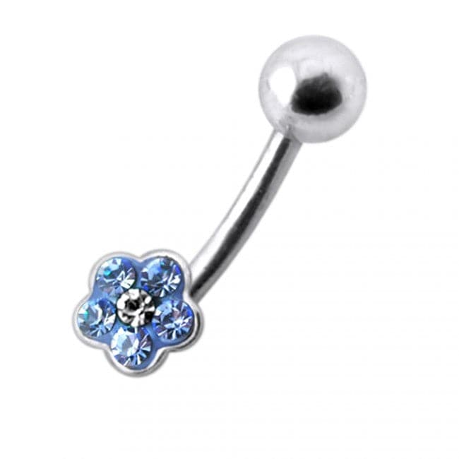 Gemstone Flower Silver Belly Bar - Monster Piercing