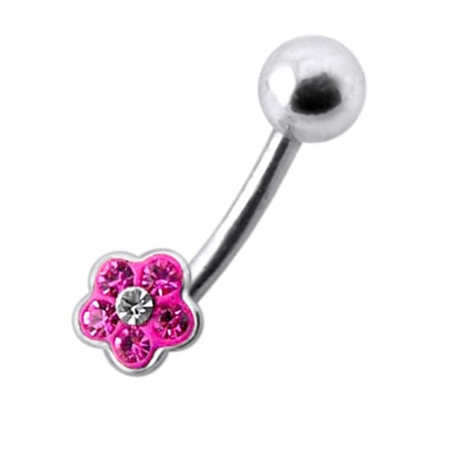 Gemstone Flower Silver Belly Bar - Monster Piercing