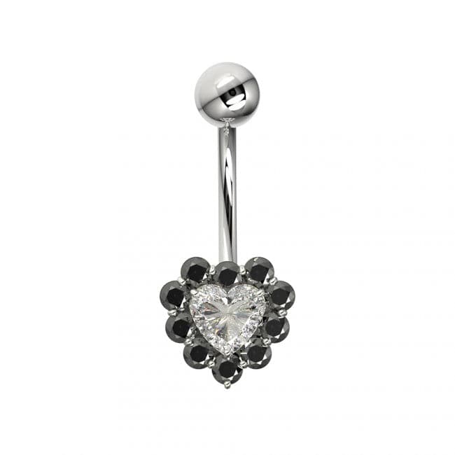 Multi Jeweled Heart Silver Belly Ring - Monster Piercing