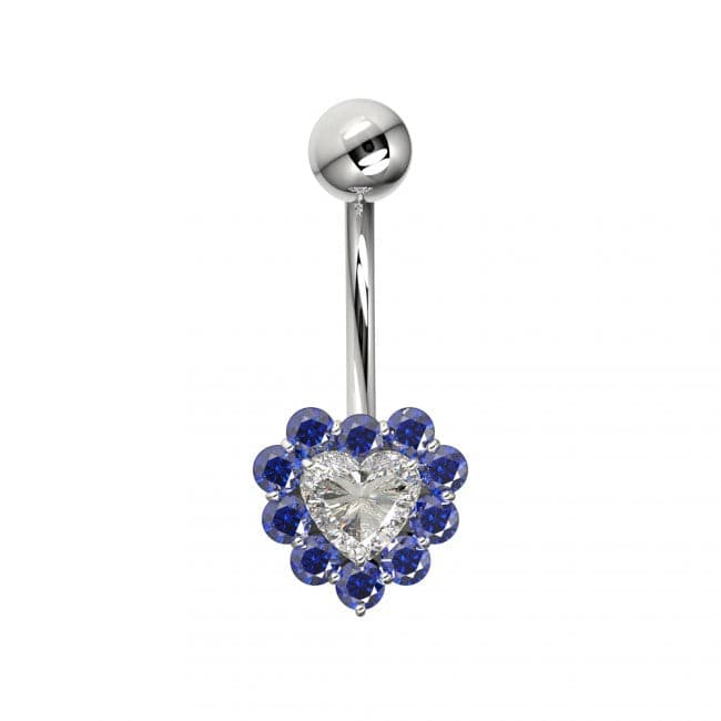 Multi Jeweled Heart Silver Belly Ring - Monster Piercing