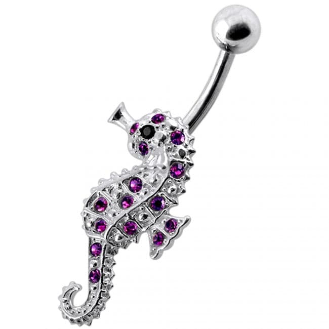 Jeweled Sea Horse Silver Navel Ring - Monster Piercing