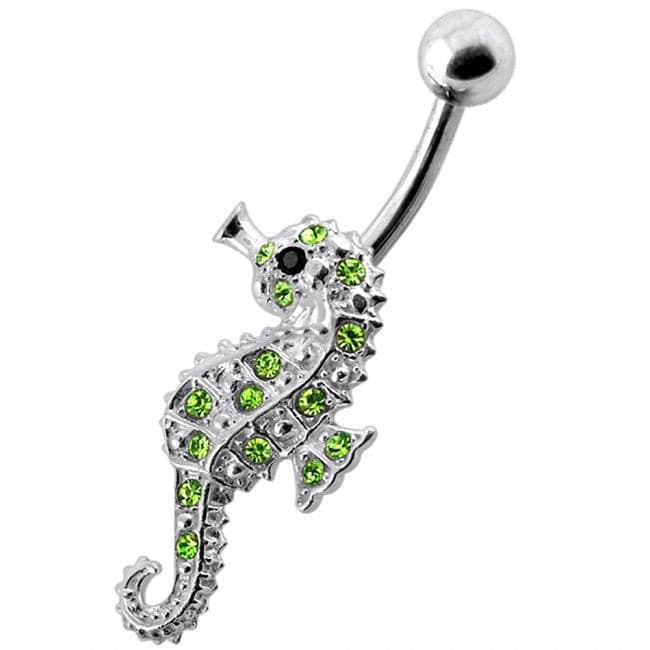 Jeweled Sea Horse Silver Navel Ring - Monster Piercing